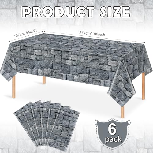 6 Pcs Stone Wall Plastic Tablecloths - Medieval Castle Party Decorations 54x108 Inches