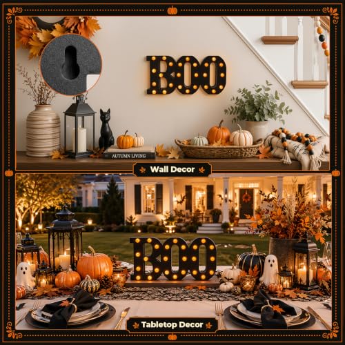 Indoor Halloween Wooden Boo Sign - 13 Inch Light Up Letters Decor