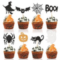 Halloween Cupcake Toppers Glitter Spooky Witch Black 48 Pcs Lel-55 Party Decorations