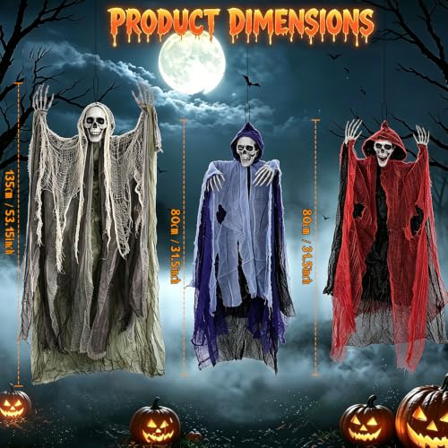 Halloween Hanging Skeleton Ghost Decorations Set for Outdoor Yard Scene - 3 Pieces