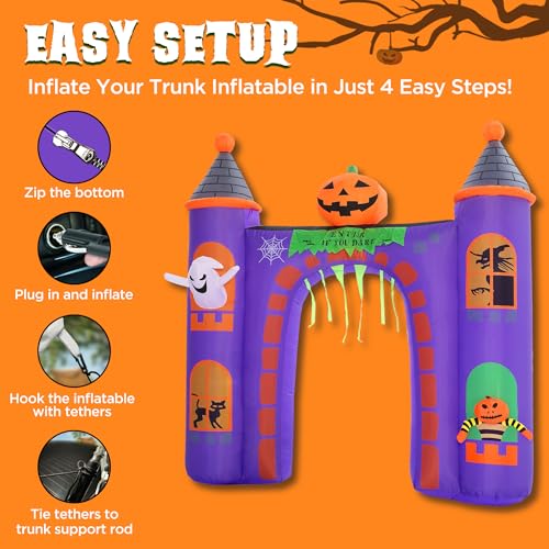 6 ft Inflatable Haunted Castle Archway for Halloween Trunk or Treat Car Decorations with Built-in LEDs