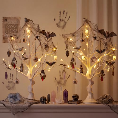 2 Pack 34-Inch Manzanita Trees with LED Warm Lights Halloween Decor