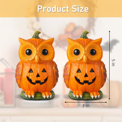 Halloween Pumpkin Owl Resin Decorations Set of 2 - Jack-O'-Lantern Variations