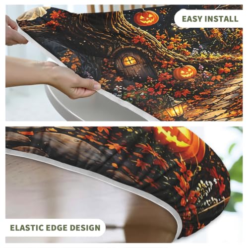 Halloween Pumpkin Round Fitted Tablecloth with Elastic 40-44 Inch - Black