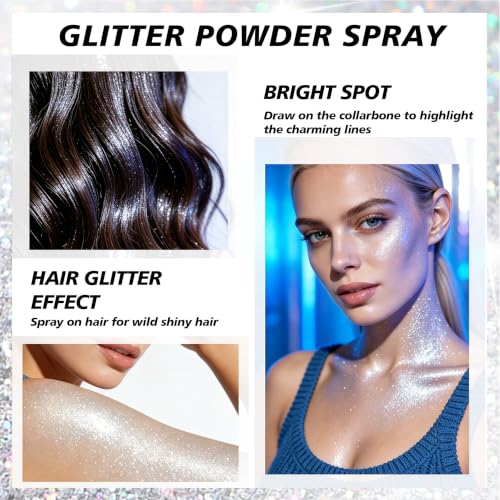 Silvery Long-Lasting Hair & Body Glitter Spray - Quick-Dry Festival Shimmer, 100ml