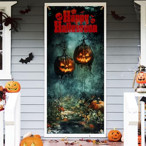 Halloween Door Curtain - Scary Pumpkin Forest Door Cover - Helloween Door Cover 2 - 35x79 Inch