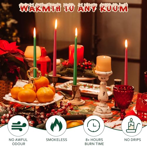 Christmas Taper Candles 36 Pack - Unscented Red and Green 10 Inch Dripless Candlesticks for Holiday Decor & Events (Variation: Red, Green)