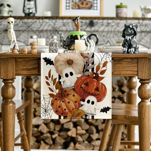 Halloween Table Runner 13x72 Inch Beige Polyester Home Party Decor - Artoid Mode