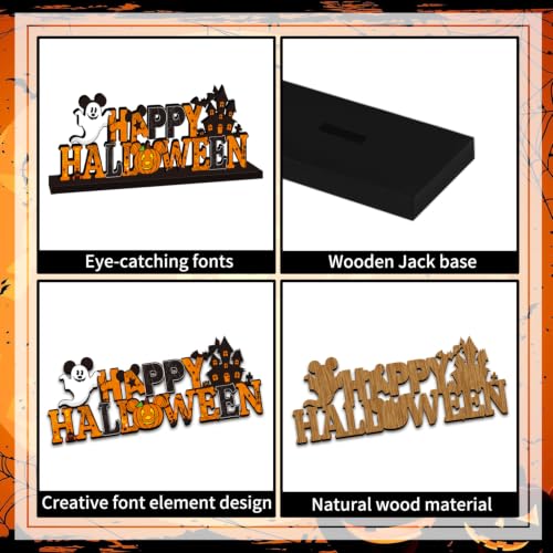Halloween Wooden Table Centerpieces Set - 4pcs Pumpkin & Ghost Decor