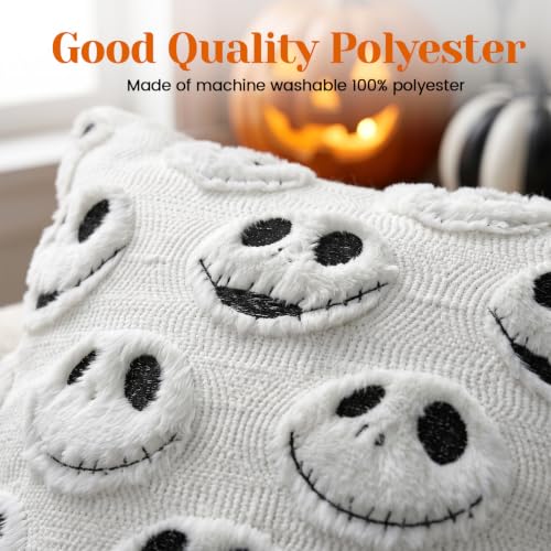 White Halloween Pillow Covers 18x18 Inch Set of 2 Decorative Spooky & Cute Decor