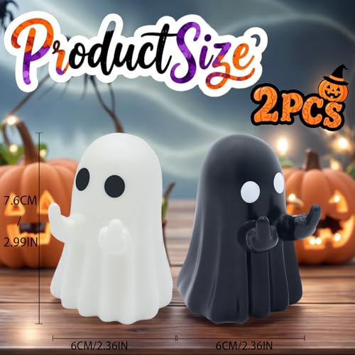 Halloween Ghost Figurine Set - Spooky Cute Indoor Decorations, 2 Pack Black & White
