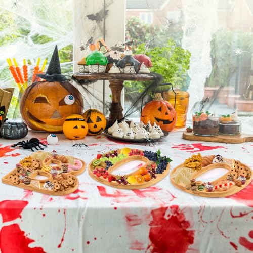 Halloween Charcuterie Boards Set of 3 - Wooden Snack Trays for Party Food