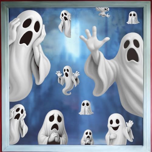 Halloween Window Clings Set - Ghost Decals for Glass Windows & Doors W-6