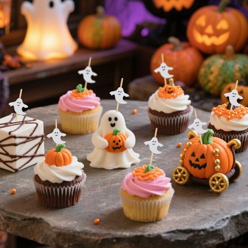 Ghost Halloween Toothpicks 100PCS - Long Bamboo Food Skewers for Appetizers & Drinks