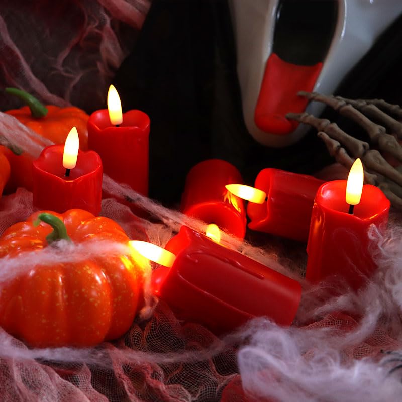 Battery Operated Flameless Votive Candles with Timer - Red Wick LED Lights
