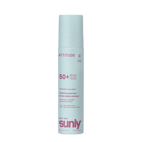 ATTITUDE Baby Mineral Sunscreen Lotion - SPF 50, Broad Spectrum Zinc Oxide, Water-Resistant, Unscented, 3 Oz