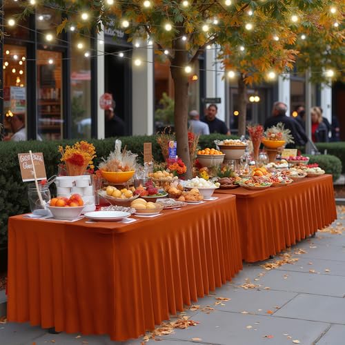 Rust 4 Pack 8ft Spandex Table Skirts for Fall & Holiday Events - Ruffle