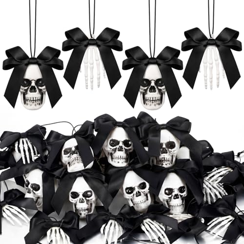 Halloween Skeleton Tree Ornaments Set - Black Bow Skull Decor for Gothic Parties - Classics