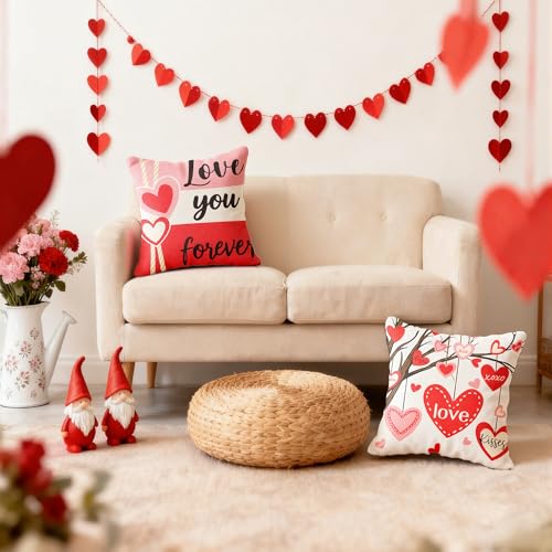 Red Valentine's Day Pillow Covers 18x18 Inch Heart Throw Pillow Cases - Indoor Outdoor Decor