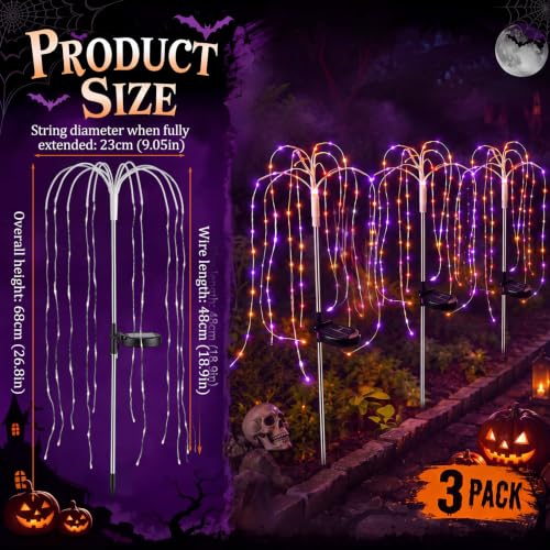 Halloween Solar Willow String Lights - Purple Orange Firework 3-Pack