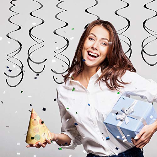 Black Hanging Swirl Decorations - 30 Pack Dazzling Ceiling Streamers for Parties