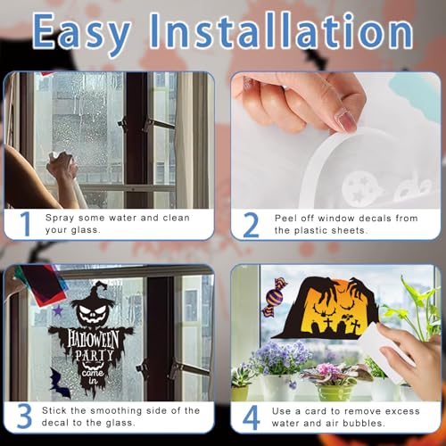 Halloween Window Clings Decals Set - Reusable Ghosts Pumpkins Bats for Party Decor
