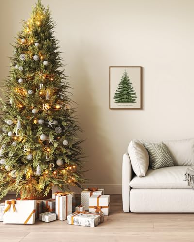 Framed Botanical Fir Pine Tree Wall Art - Winter Holiday Decor, 16x12 Inch - Variation of Fir Pine Tree / 16"L x 12"W
