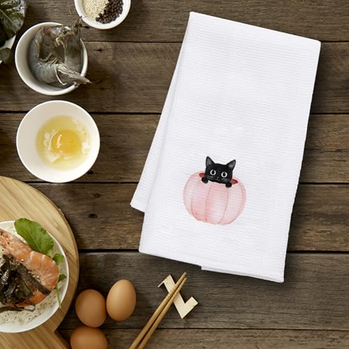 Pumpkin Cat Halloween Kitchen Towels - Fall Decorative Hand Towels, 16x24 Inches