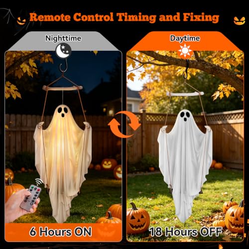 White 5FT Hanging Ghost with Remote Control Halloween Decorations Outdoor