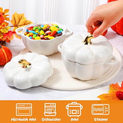 White Pumpkin Ceramic Soup Bowls Set - 6 Pcs 15 oz Halloween Kitchen Tableware
