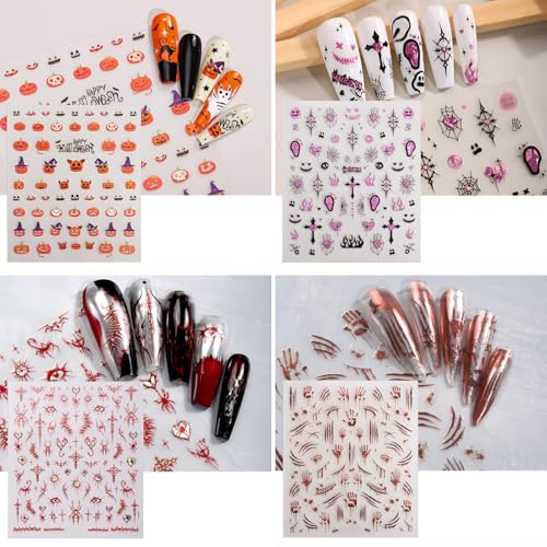 Halloween Nail Art Stickers Set - Bloody Horror Ghost, Spider Web & Pumpkin Designs - 6 Sheets Halloween Variation