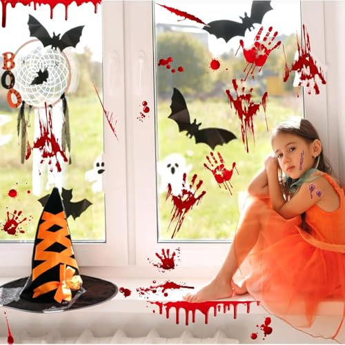 Halloween Blood Handprint and Footprint Wall Decals - Horror Party Decorations