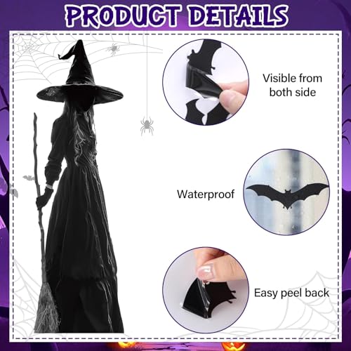 Large Halloween Window Clings - Witch & Bat Silhouette Decals for Glass, Reusable & Scary Decorations