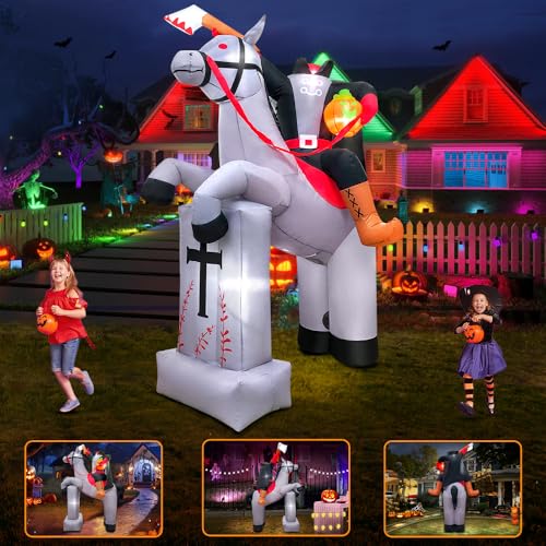 8 FT Headless Horseman Halloween Inflatable with LED Lights for Outdoor Yard Decor