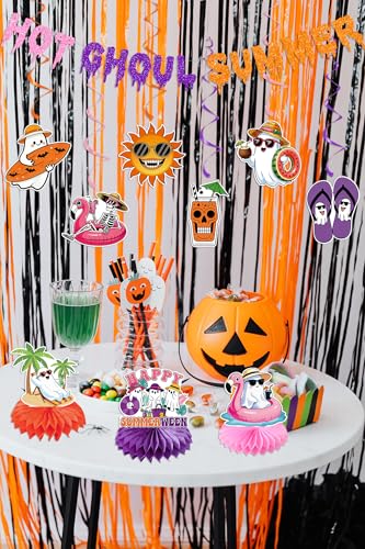 Summerween Party Banner & Decorations Set - Hanging Swirls, Honeycomb Ornaments