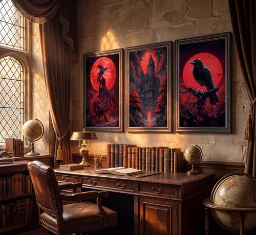 3-Pack Red Halloween Canvas Wall Art Set - 12x16 Inches Unframed, Gothic Decorative Posters