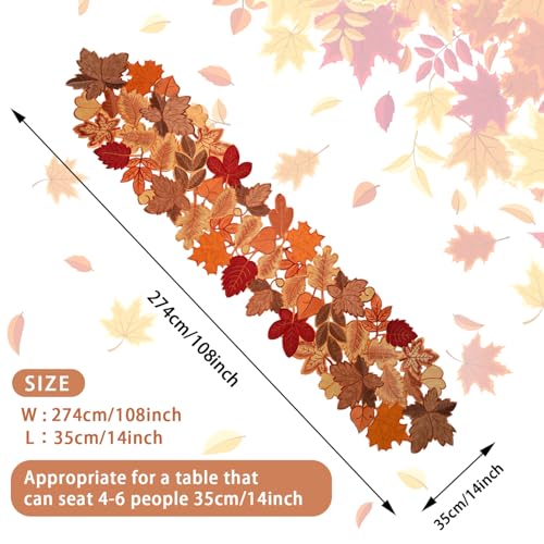 Fall Table Runner 108 Inches Long Autumn Maple Leaf Embroidered - Variation of THIS listing
