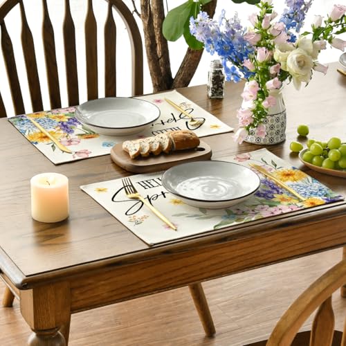 Set of 4 Floral Placemats 12x18 Inch Lavender Dahlia Hydrangea Table Decor