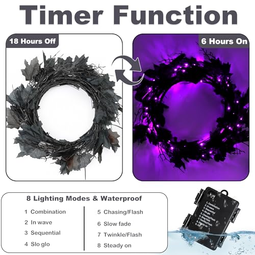 9 Ft Purple LED Willow Vine Twig Halloween Garland with 8 Modes & Timer - Waterproof Indoor Outdoor Decor