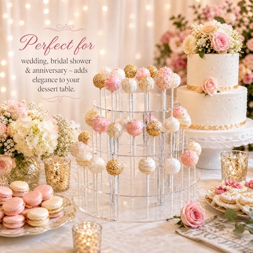 3-Tier Acrylic Cake Pop Display Stand - Clear Lollipop Holder for Parties