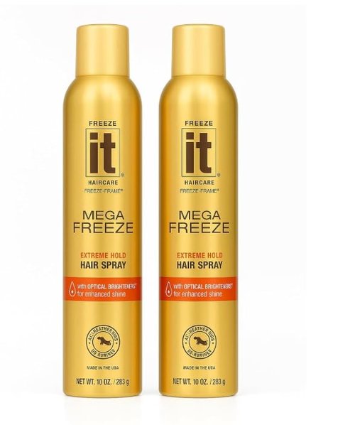 F.reeze It Mega Extreme Hold Hair Spray - Original 10 oz | Long-Lasting Hold for Women (Pack of 2)