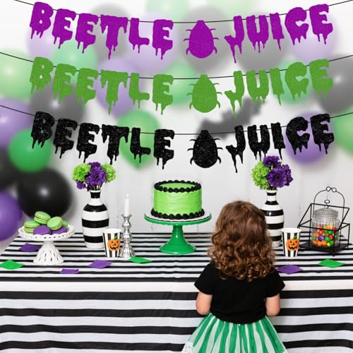 Halloween Party Banner Decorations Glitter Beetle Theme Pre-Strung Banner for Kids Adults