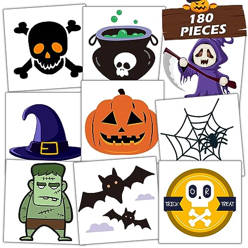 180 Pcs Halloween Temporary Tattoos Stickers Set with 60 Designs