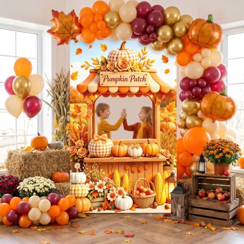 Fall Photo Banner with Pumpkin Cutout 3.6x6ft Halloween Thanksgiving Decor