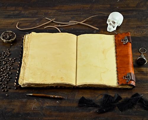 Large Hocus Pocus Spell Book Decor Leather Journal for Halloween - Brown 10x7
