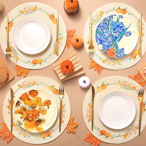 Fall Placemats Set of 4 Autumn Thanksgiving Table Decor Round Harvest Pumpkins