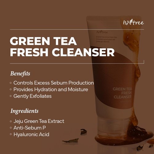 IsNtree Green Tea Fresh Cleanser 120 ml, 4.05 fl oz | Korean Skincare | Gel Cleanser with Jeju Green Tea Extract & 4‑Hyaluronic Acid | Refreshing & Hydrating | Sebum Control for Oily, Sensitive Skin