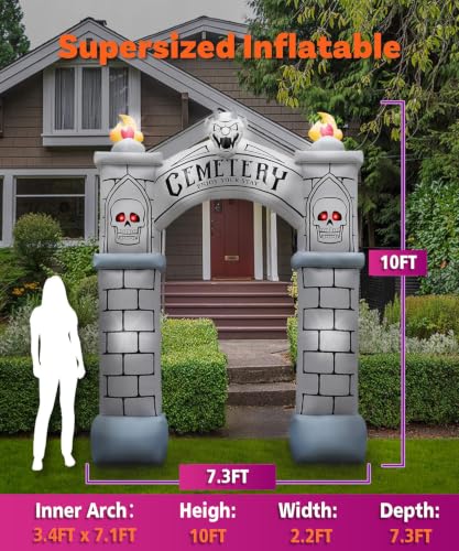 10FT Halloween Inflatable Haunted Cemetery Archway with LEDs - Outdoor Yard Decor