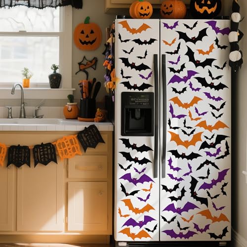 Halloween Window Clings - 6 Sheets, Bat Silhouettes, Reusable Decorations for Indoor & Outdoor Windows