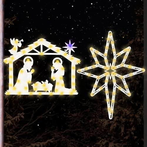 Christmas Window Silhouette Lights - Bethlehem Star & Nativity 16-inch Decorations - UL Certified LED